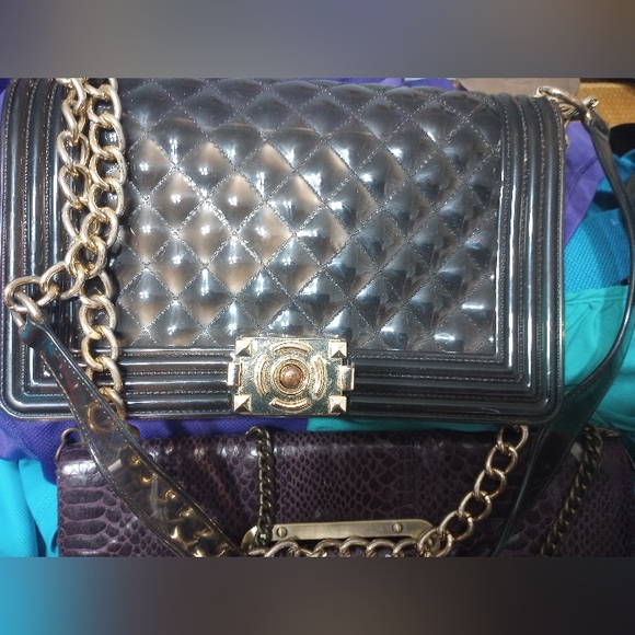 Black Jelly Clear Bag w/ Gold Chain link - Picture 2 of 3